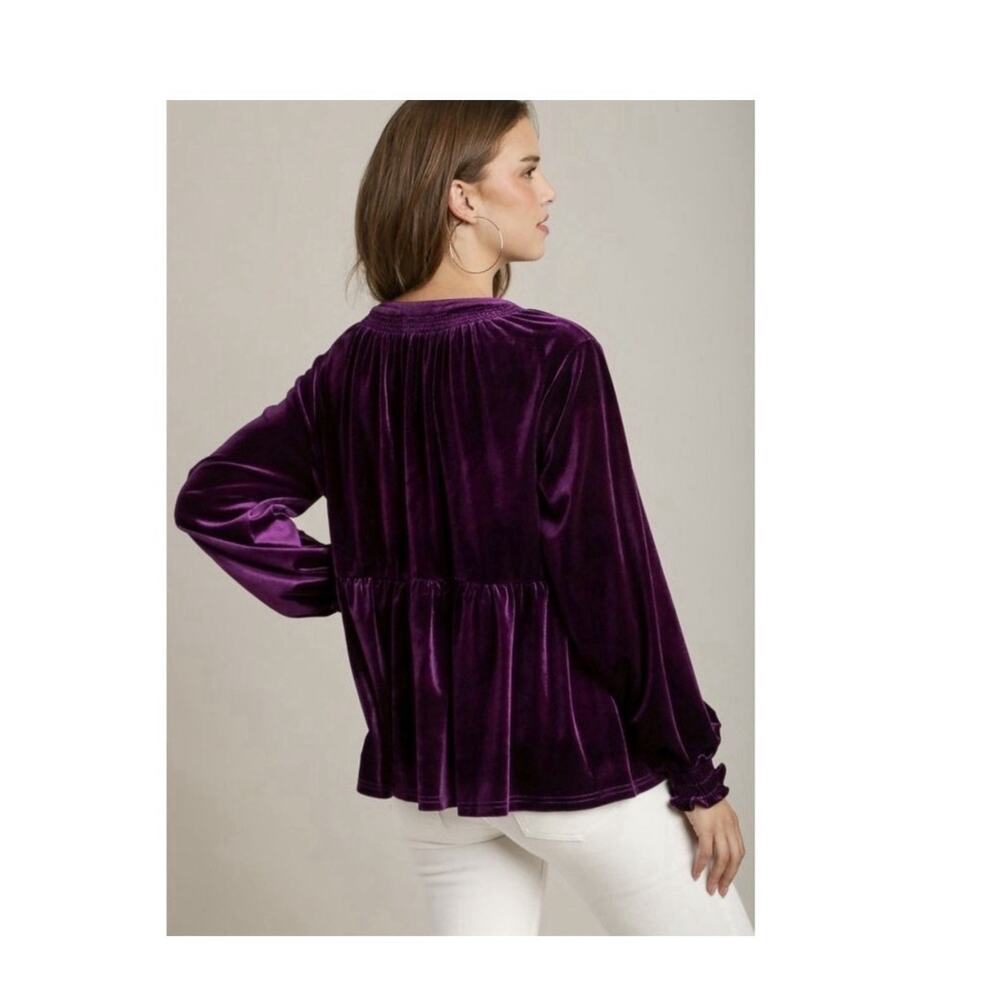 NWT UMGEE EGGPLANT PURPLE BABYDOLL TOP SIZE LARGE (V25) - Picture 3 of 4